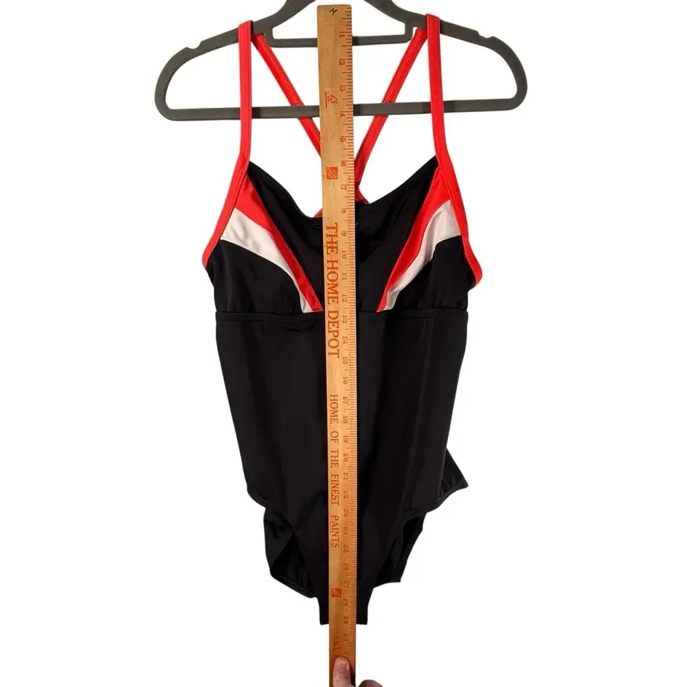 VTG Y2k Nike Colorblock SIZE MEDIUM One Piece Swimsuit Racerback Black Red Women - Picture 8 of 14